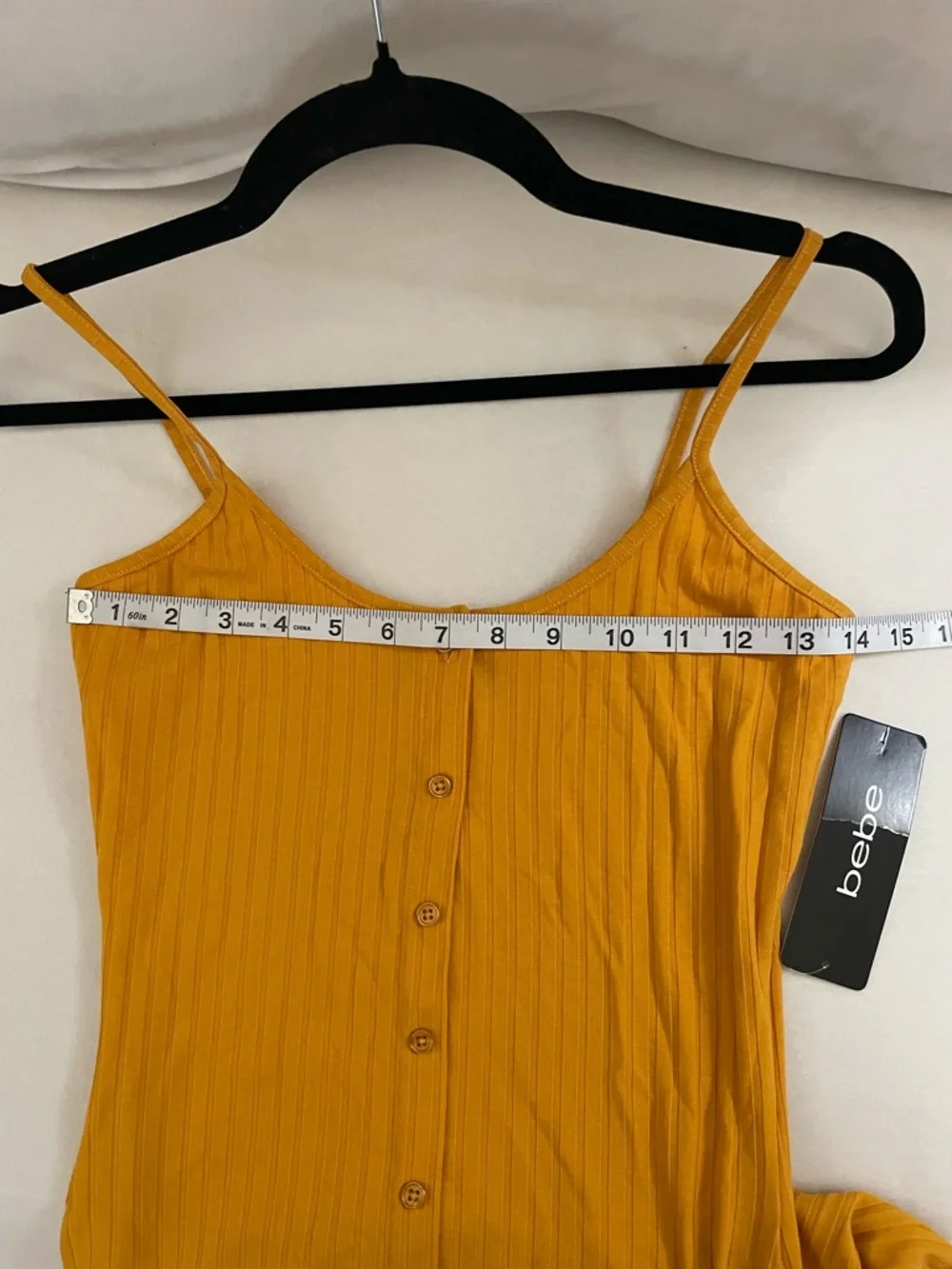 BEBE NWT Rib Knit Sleeveless Button-Front Yellow Bodycon Midi Dress Size S